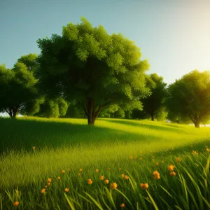 Colorful Dandelion Meadow Under Clear Summer Sky