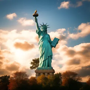 The Majestic Liberty Monument against a Historic City Skyline