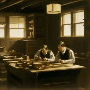 Happy Man Sitting at Office Desk in Classroom