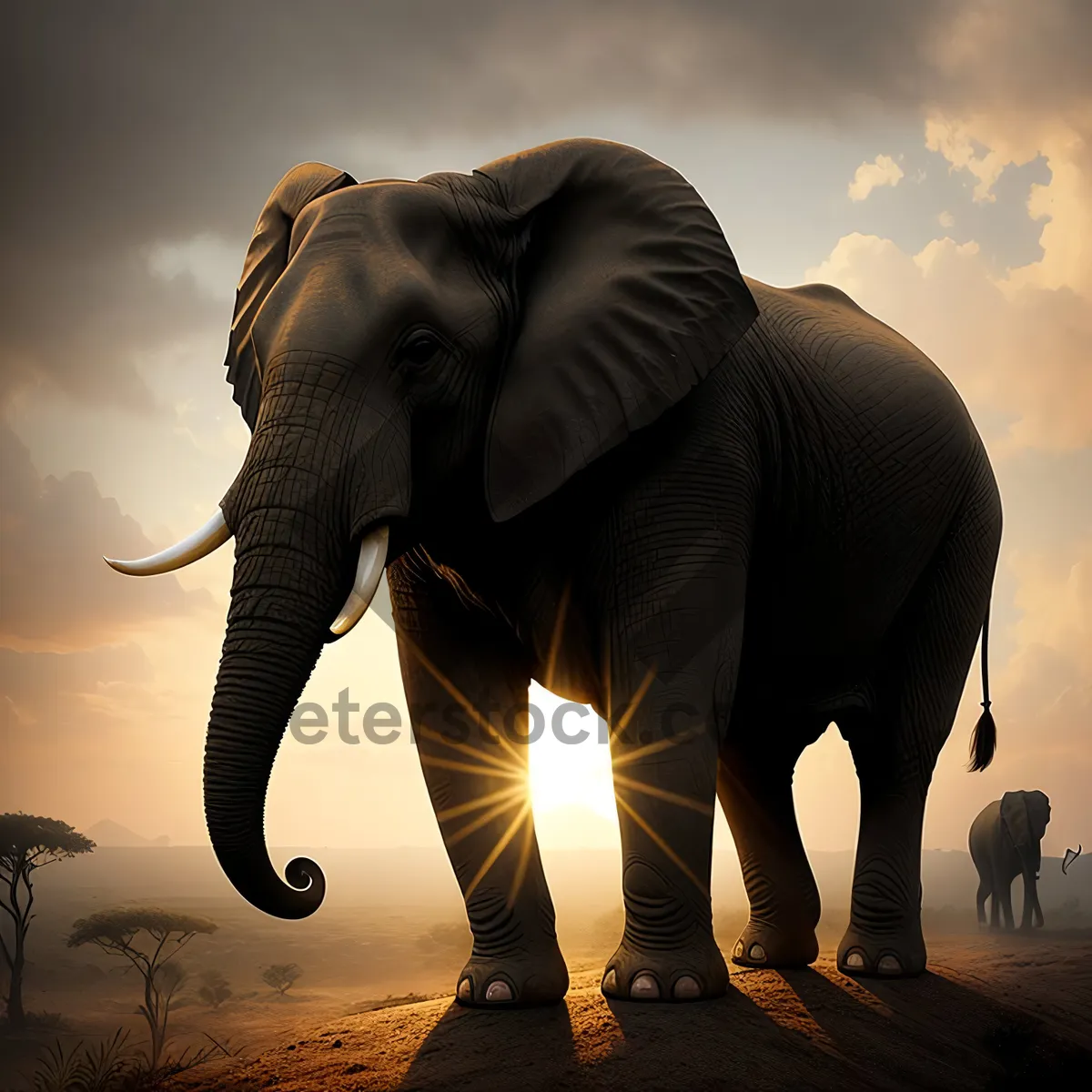 Picture of Majestic tusker roaming in the wildlife.