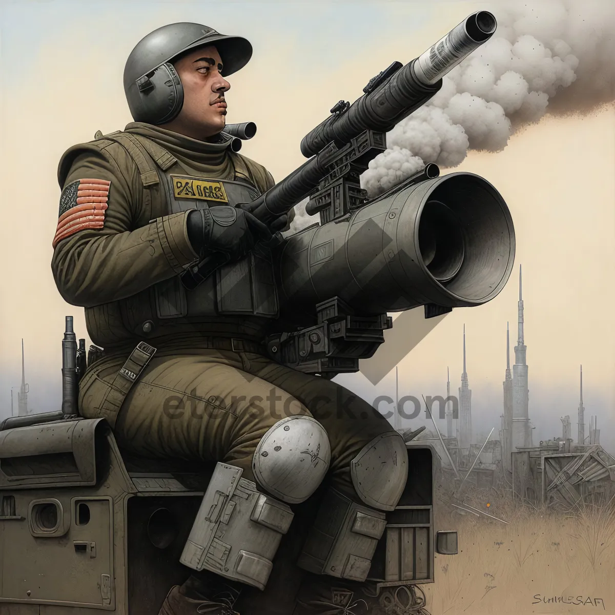 Picture of Male Soldier Ready with Bazooka Launcher