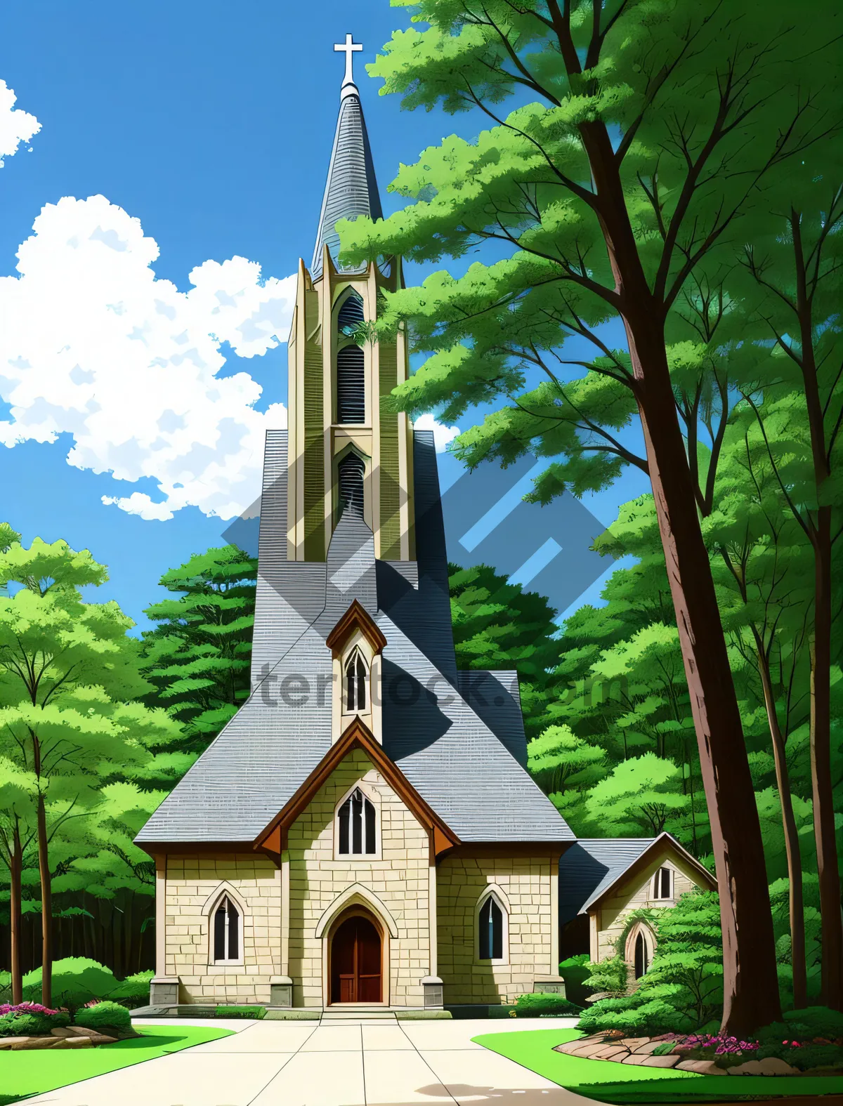 Picture of Vintage Cathedral Bell Tower and Birdhouse