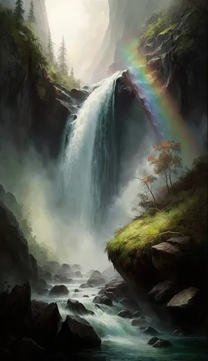 Mountain River Cascade Waterfall Flowing Through Enchanting Forest