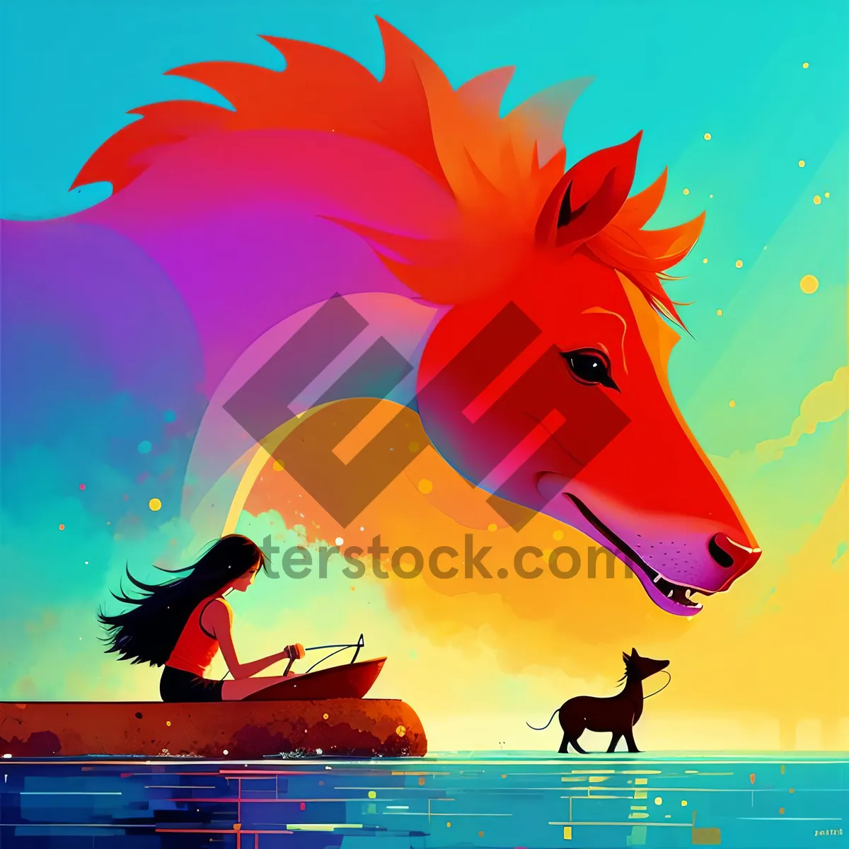 Picture of Seaside Sunset: Silhouetted Surfer and Swimmer, Artistic Design