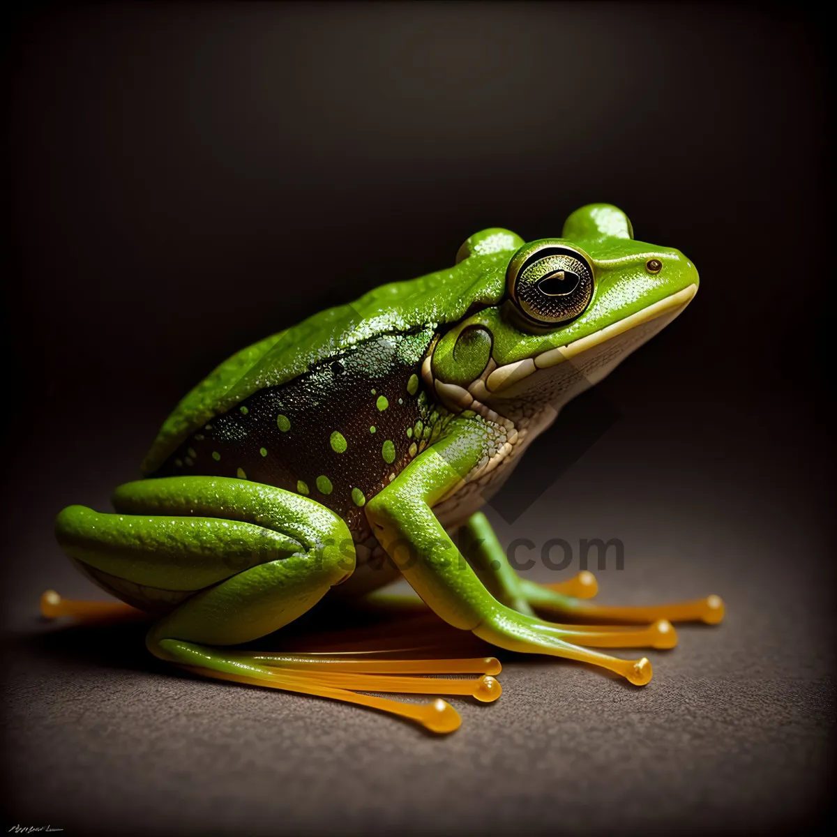 Picture of Colorful Eyed Tree Frog Peeking from Leaf