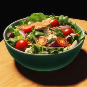 Fresh vegetable salad with cherry tomatoes and cucumber.