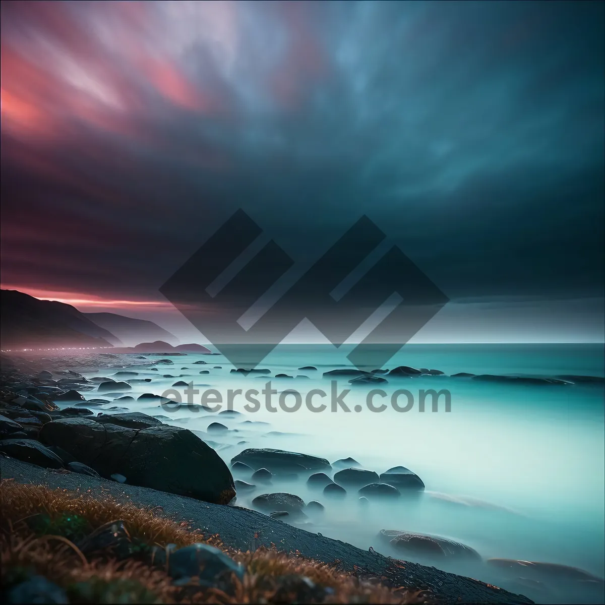 Picture of Vibrant Sunset Beach Reflection on Ocean Waves