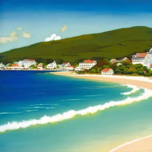 Tropical island beach with blue skies and clear waters