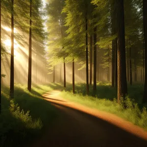 Sunlit Path Through Autumn Forest