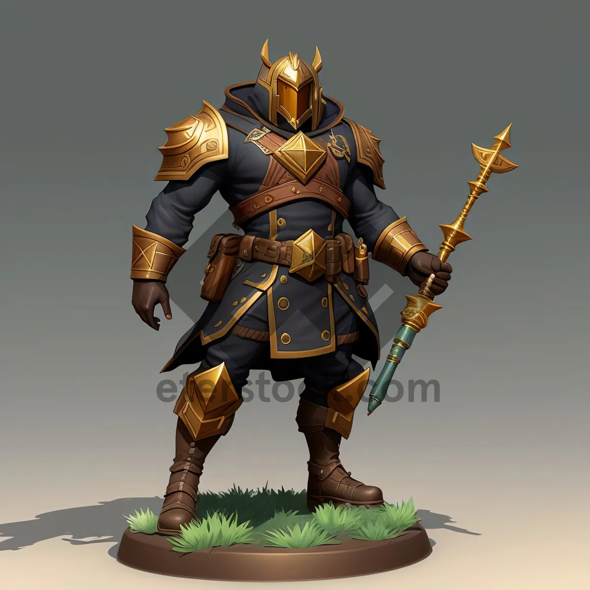 Picture of Warrior Statue with Halberd and Shield