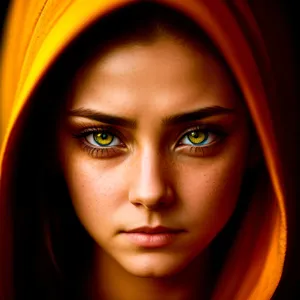 Seductive Brunette Lady with Mysterious Cloak and Intense Gaze