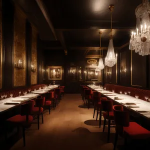 Modern restaurant interior design with empty chairs.