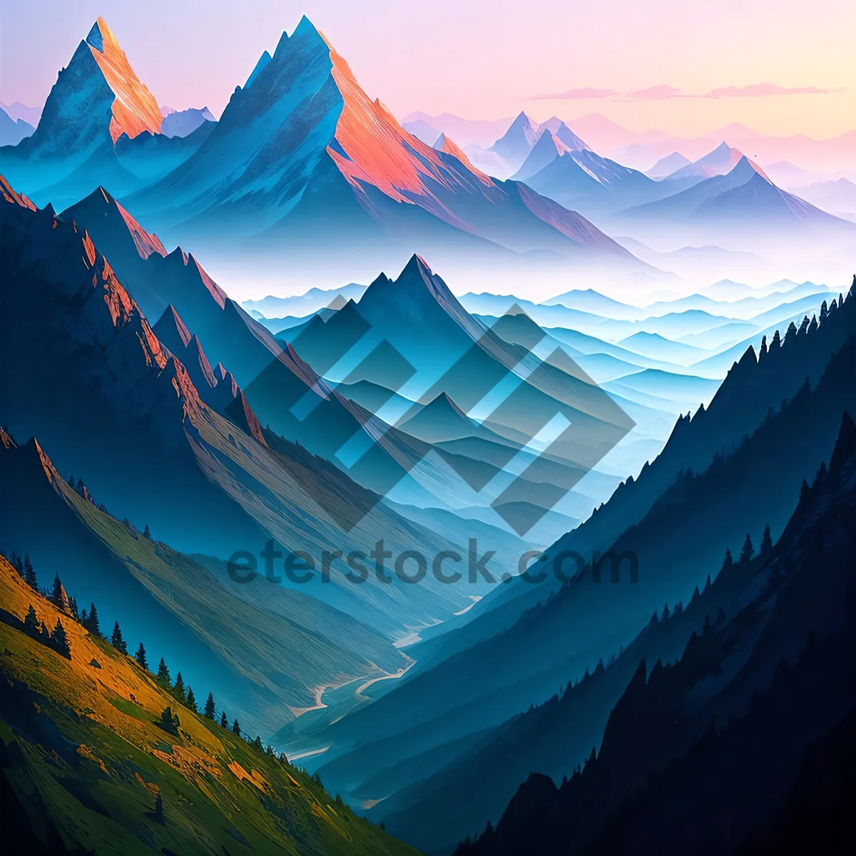 Picture of Serenity Peak: Majestic Mountain Landscape with Glacier and Lake