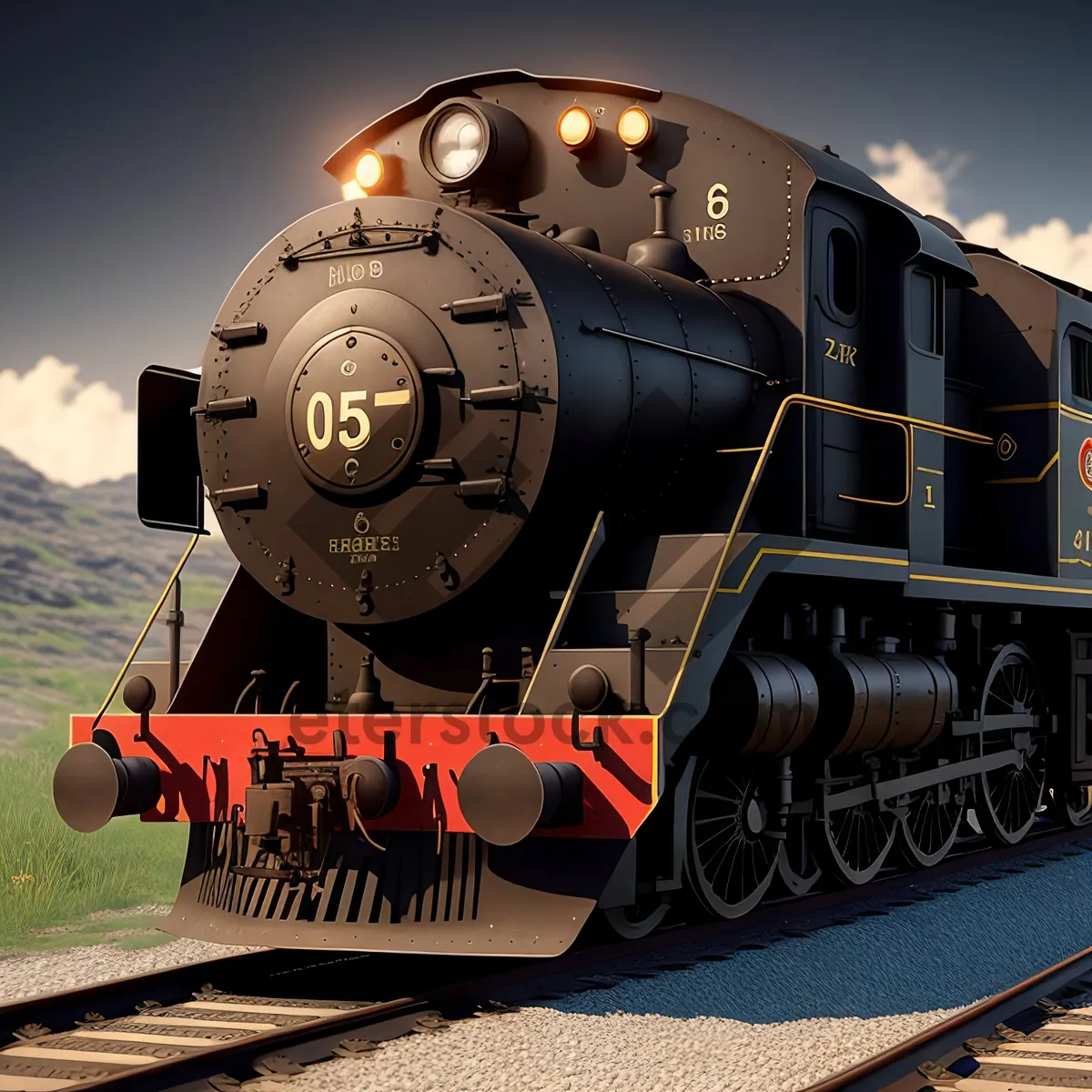 Picture of Powerful Steam Engine Chugging Along the Tracks