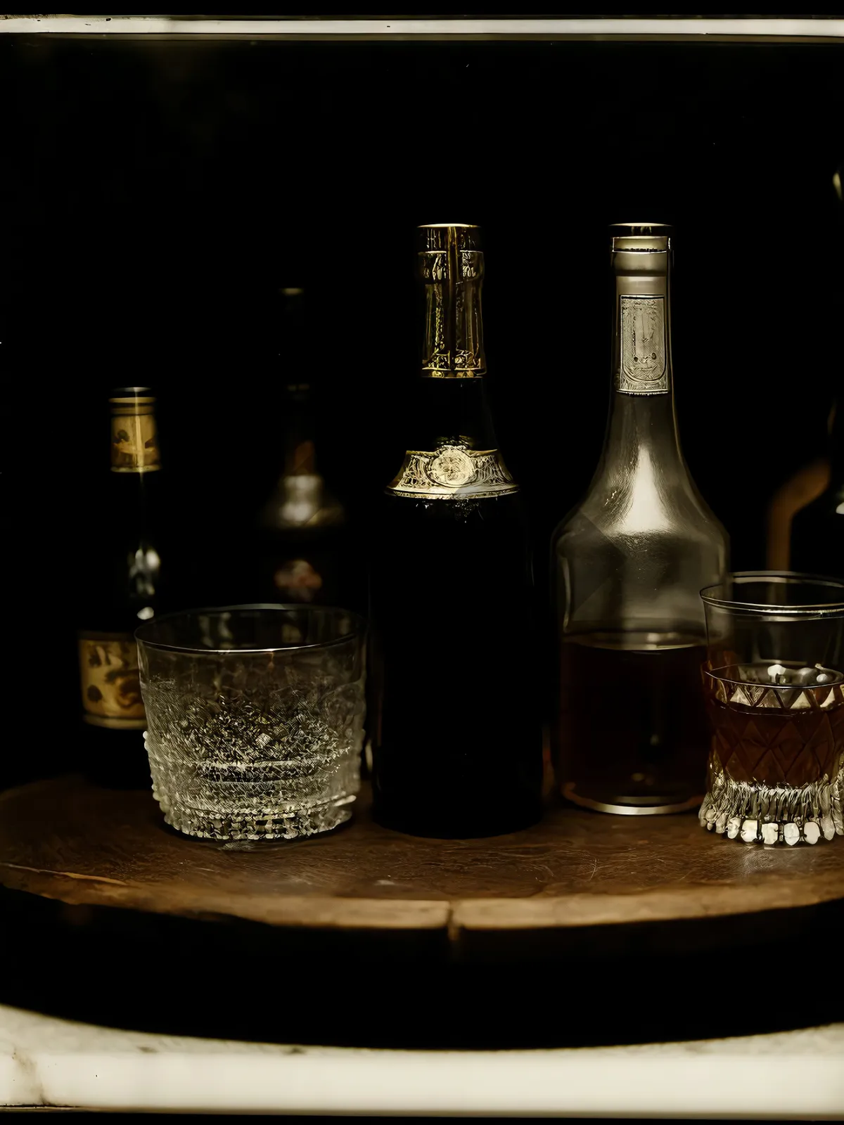 Picture of Golden Champagne Bottle on Table at Celebration