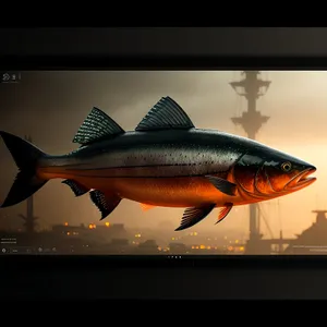 Underwater Ocean Scene with Swordfish and Tuna