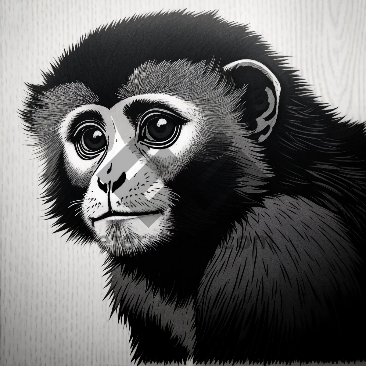 Picture of Wild Black Gibbon Primate: Majestic Face of the Ape