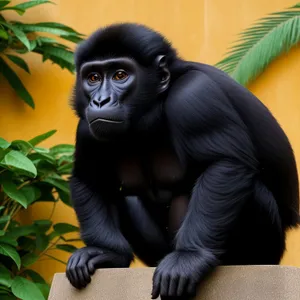 Wildlife Primate: Majestic Black Gorilla in Natural Jungle Habitat