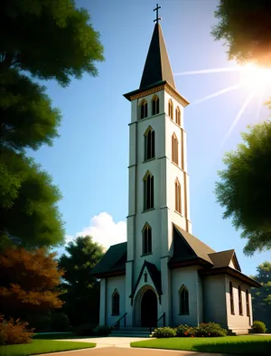 City's Historic Cathedral Bell Tower Against the Sky