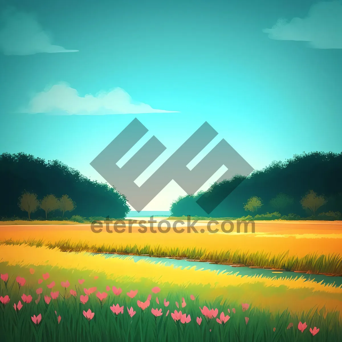 Picture of Vibrant Country Landscape Under Clear Sky