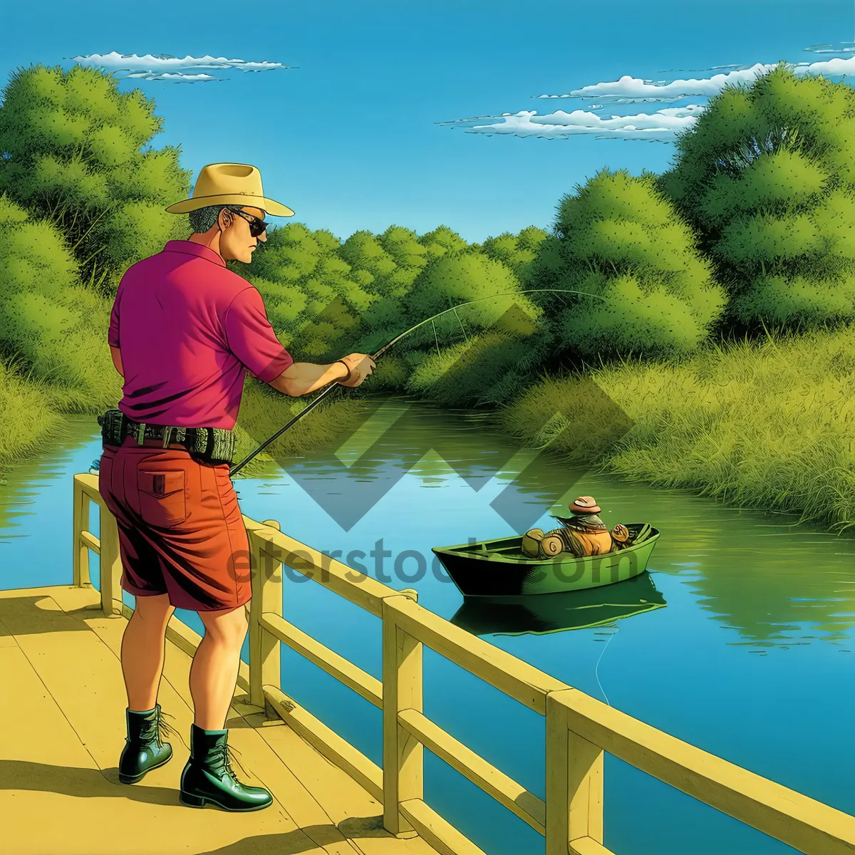 Picture of Summer Fisherman Paddling on the Lake