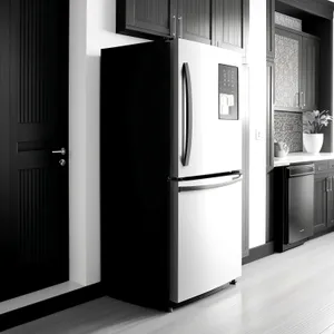 Modern Sliding Door Refrigerator: Sleek Interior Appliance.