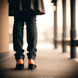 Silhouette of man walking in urban city.