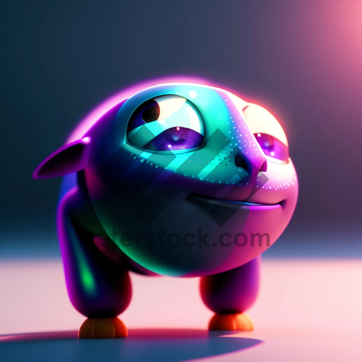 Picture of Cute Cartoon 3D Icon of a Smiling Automaton Bacteria