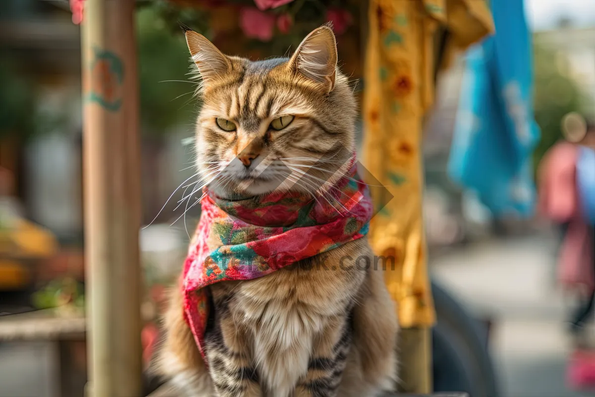 Picture of Fluffy Tabby Cat with Curious Eyes