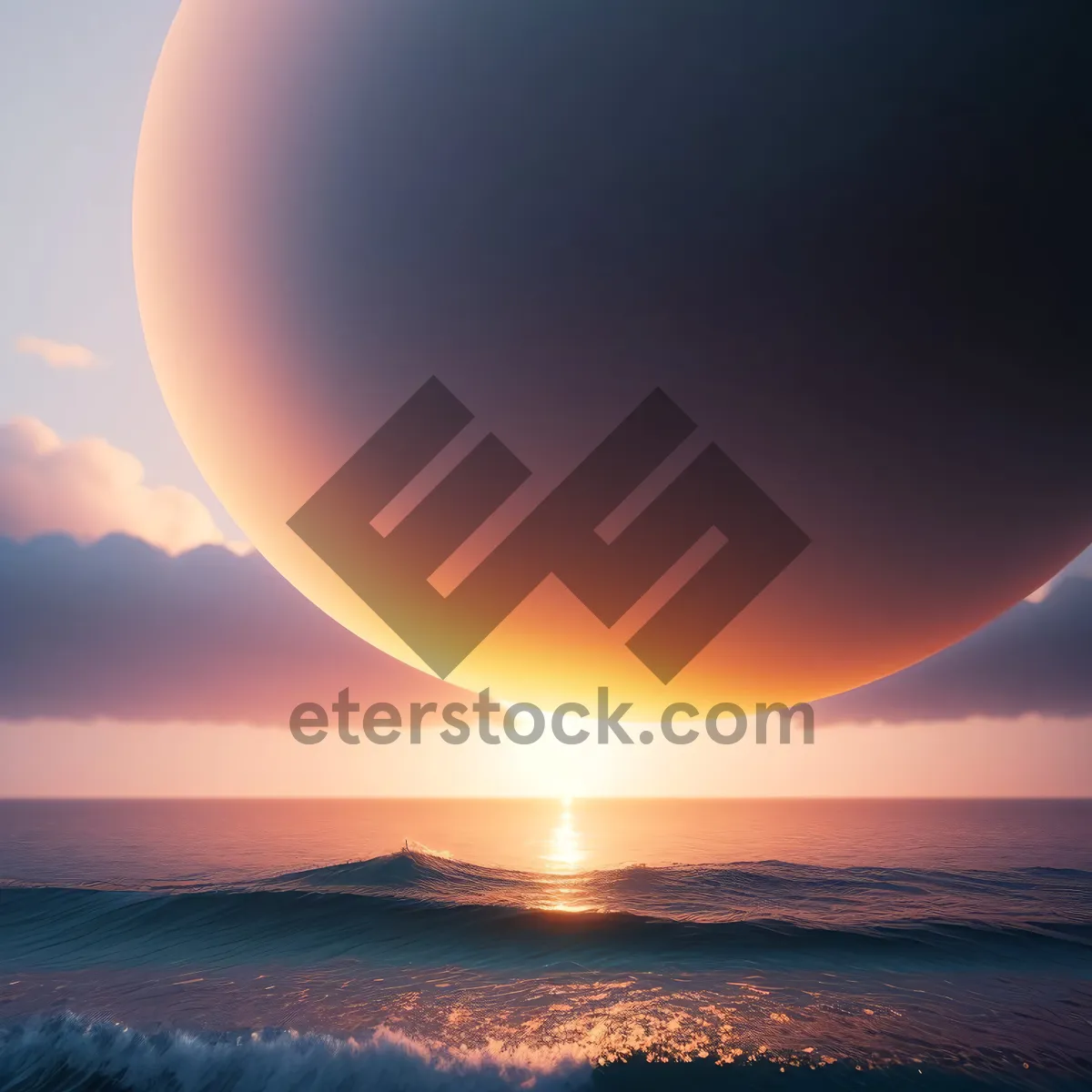 Picture of Golden Sunset Reflection on Ocean Waves