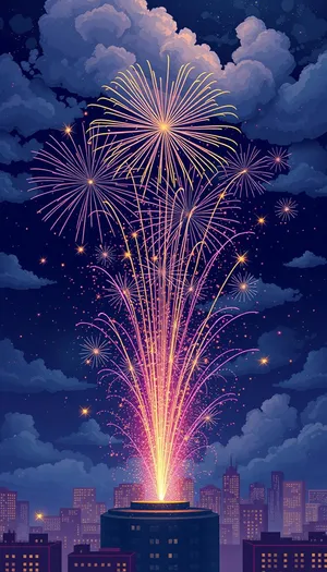 Colorful Firework Display in the Night Sky