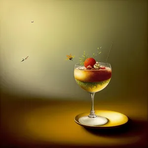 Celebratory Martini Glass with Appetizing Cocktail and Fruit