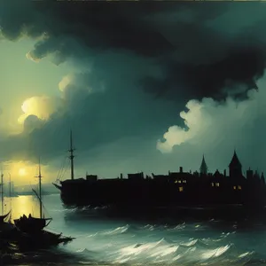 Sunset Serenity: Majestic Shipwreck on Coastal Waters