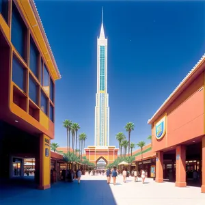 Iconic Urban Landmark: Modern City Skyline with Tower