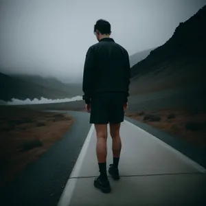 Beach Runner in Trench Coat, Soaring by the Sea