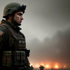 Military Soldier in Bulletproof Vest and Helmet