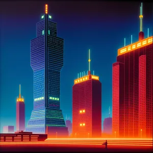 Metropolitan Nightscape: Modern Skyline Reflects Urban Skyscrapers.