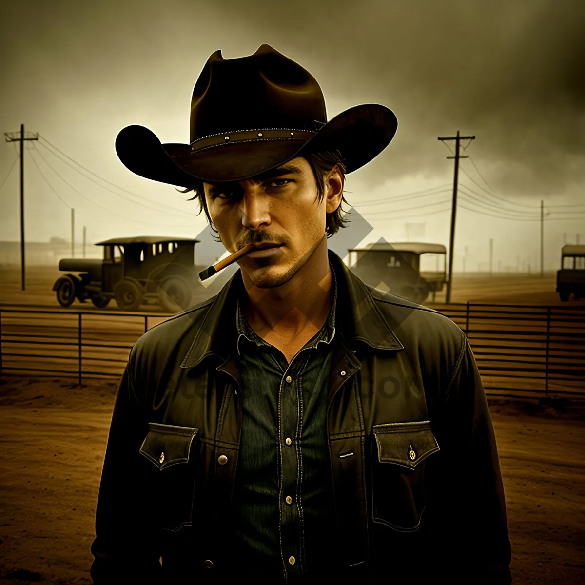 Picture of Happy Cowboy Man Wearing Western Hat