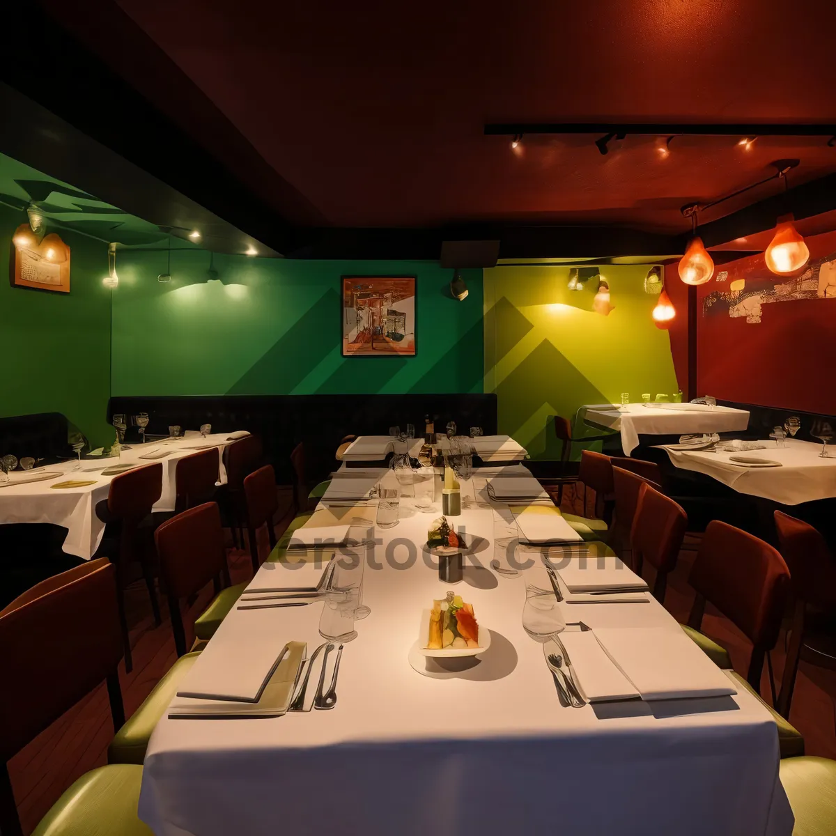 Picture of Modern interior design of luxury restaurant with empty chairs