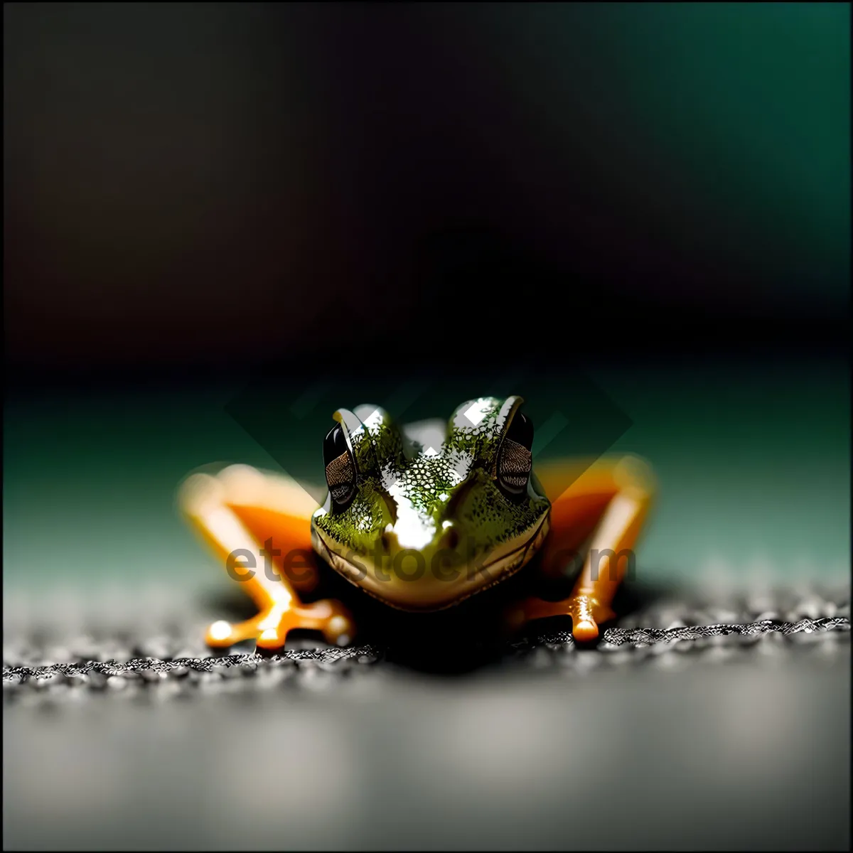 Picture of Bulging-eyed tree frog observing leaf