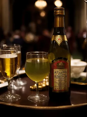 Vibrant Celebration: Wineglass and Bottles at Restaurant Bar