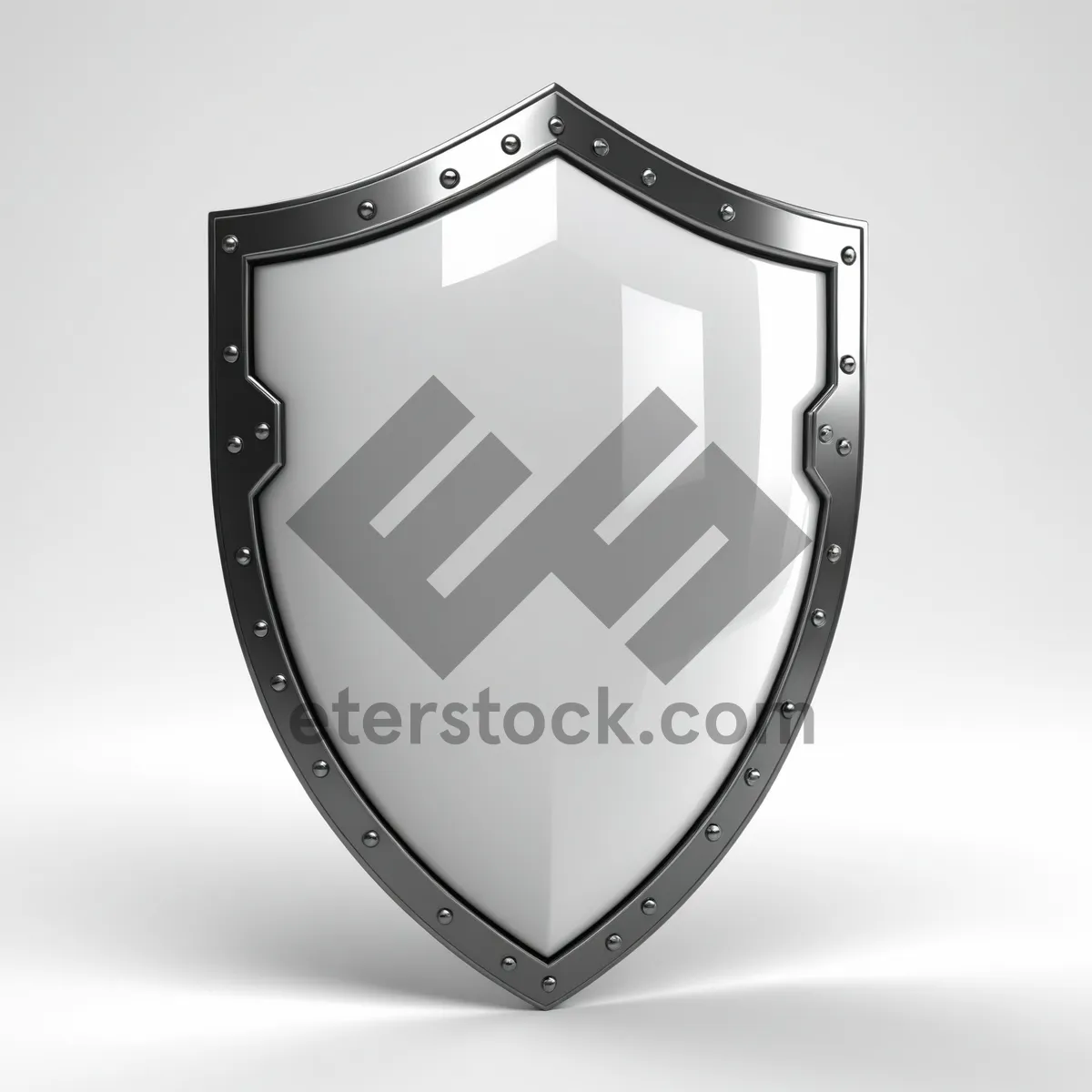 Picture of Metal shield icon with shiny gloss and heraldry symbol.