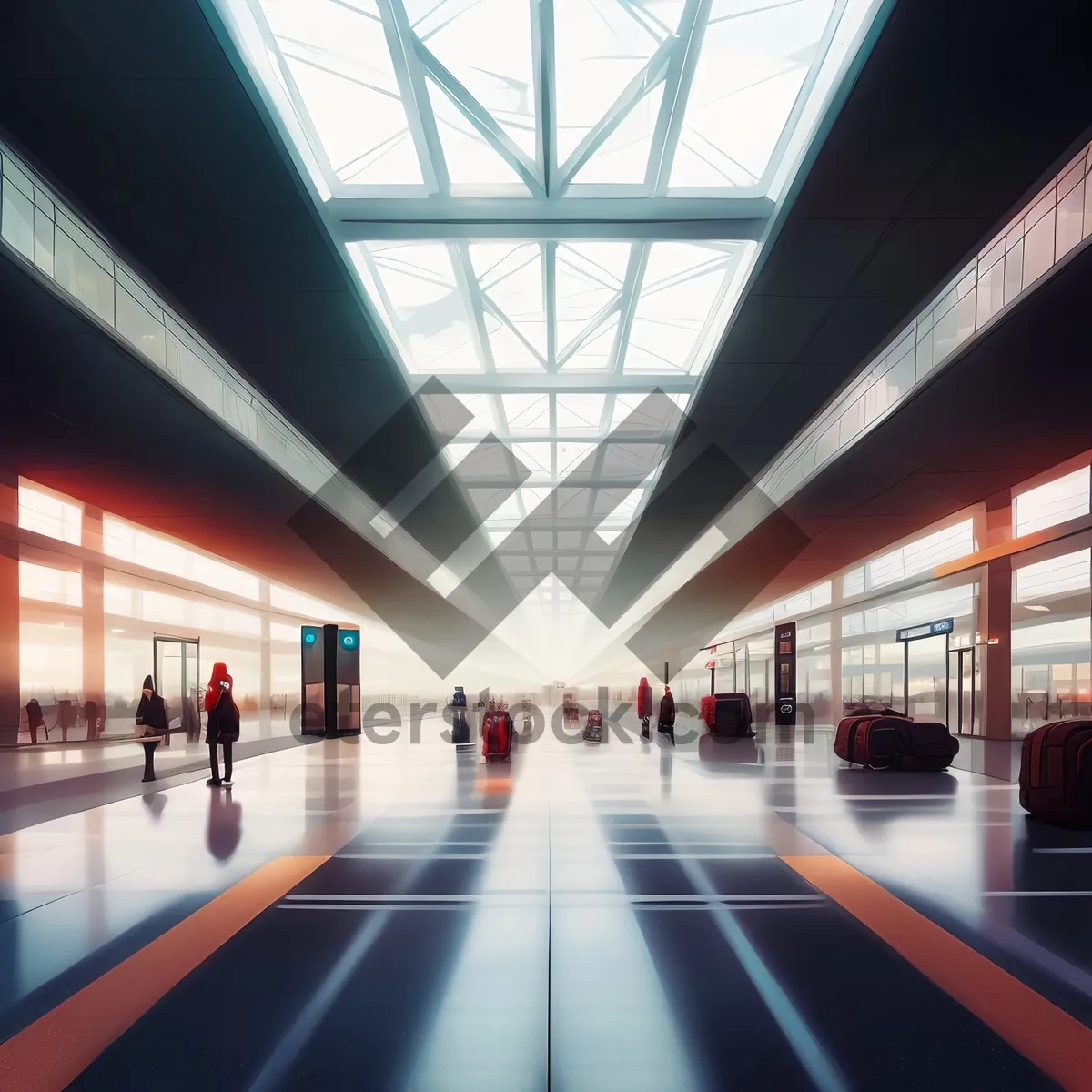 Picture of Empty modern office building hallway with motion blur.