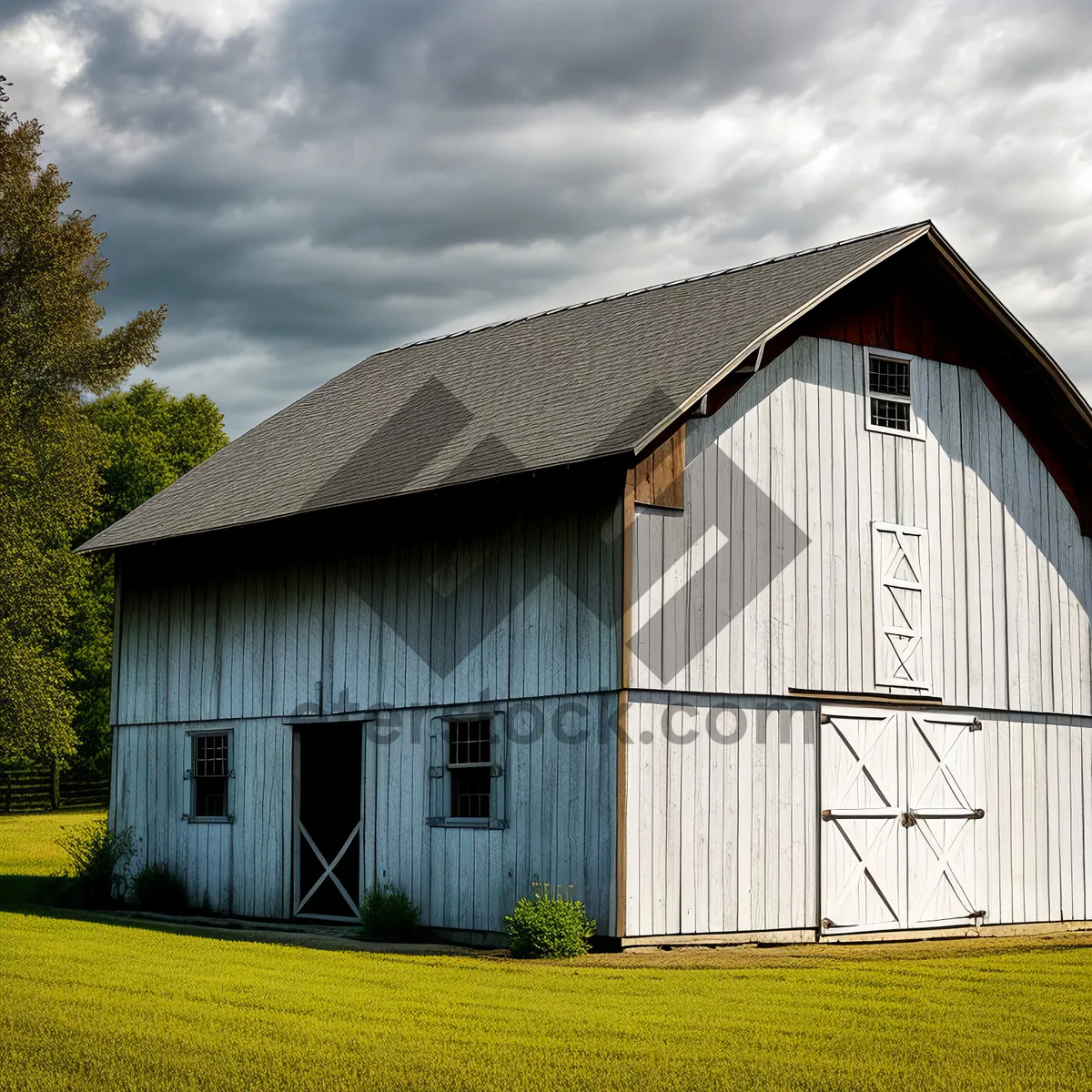 Picture of Rustic Farmhouse Surrounded by Countryside and Skies