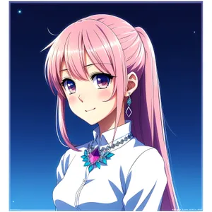 Charming Fashion Model with Attractive Hairstyle - Artistic Cartoon Portrait