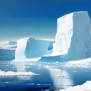 Frozen Arctic Glacier Amidst Mountain Peaks