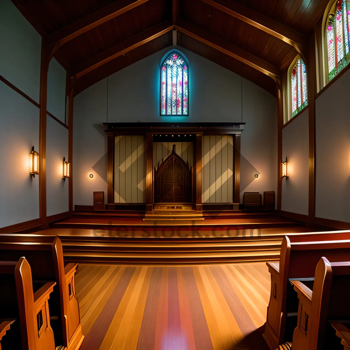 Picture of Antique Church Altar Inside Historic Hall