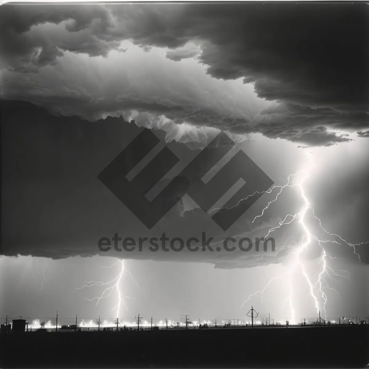 Picture of Dramatic Sunset Sky with Lightning Bolt