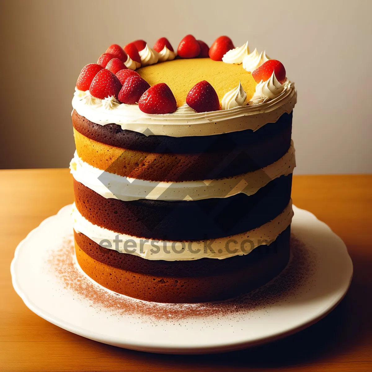 Picture of Delicious Strawberry Berry Cake with Cream and Chocolate