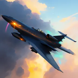 Skybound Speed: High-Flying Military Jet with Afterburner